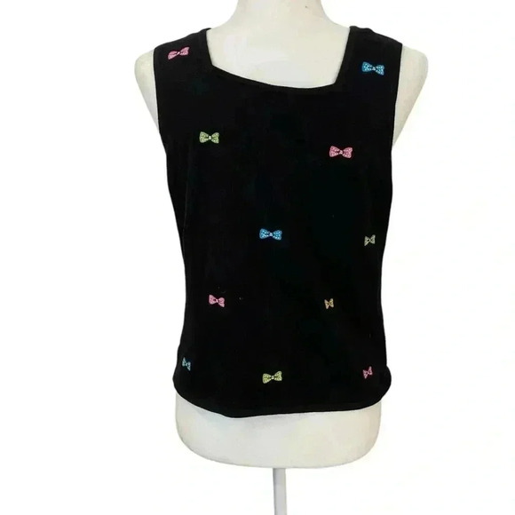 Etoile Womens Vintage Y2k Black Knit Embroidered Tank Top Size Medium Bows - Picture 3 of 5